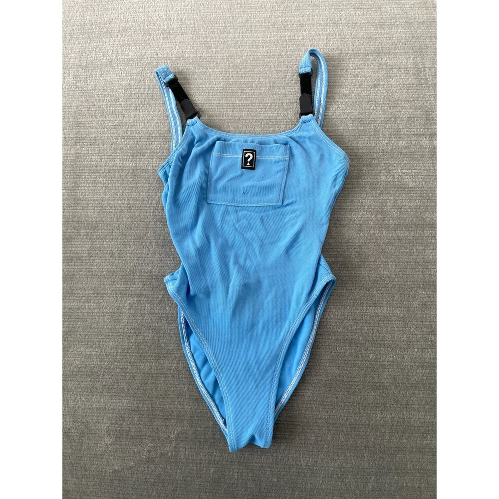 Vintage 90s Guess Swimsuit One Piece Vacation Size 7/8 Hi Cut Hook Loop Strap